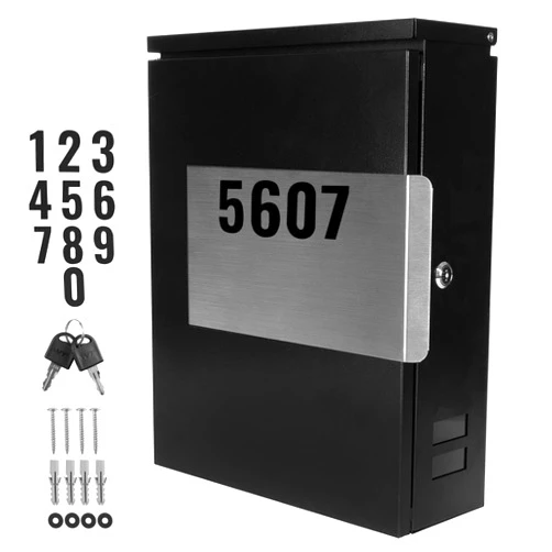 Ilyapa Modern Mailbox Wall Mount Mailboxes for Outside with Lock, Keys & House Numbers - Large Wall Mounted Mail Box, Powder Coated Steel, Corrosion Resistant, Locking Security Drop Box - Stainless