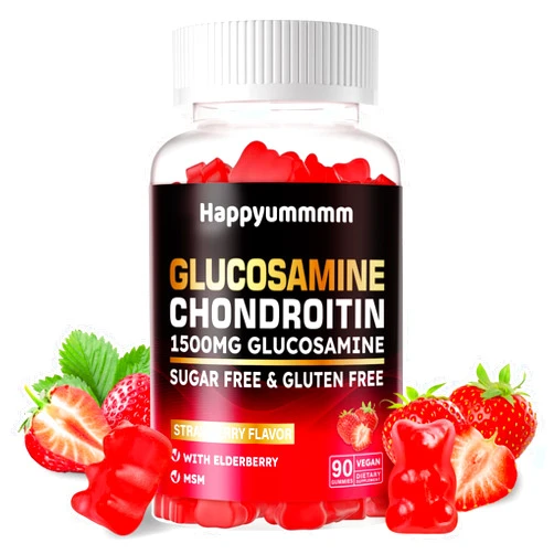 Happyummmm Glucosamine Chondroitin Gummies with MSM & Elderberry Extra Strength - Joint Support, Antioxidant Immune Support Supplement for Adults, Men & Women.90 Strawberry Gummies.