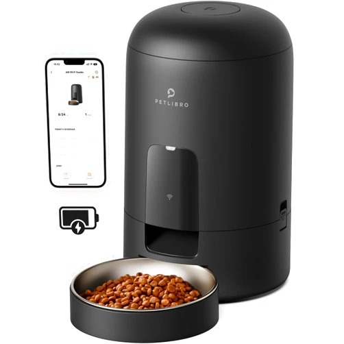 PETLIBRO Automatic Cat Feeder, Wi-Fi Rechargeable Cat Food Dispenser Battery-Operated with 30-Day Life, AIR 2.4G Wi-Fi Timed Pet Feeder for Cat & Dog, 2L Auto Cat Feeder, Black