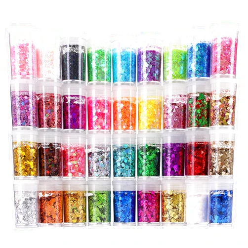 Estanoite Chunky and Fine Glitter Mix, Estanoite 36 Colors Chunky Sequins & Fine Glitter Powder Mix, Iridescent Glitter Flakes, Cosmetic Makeup Glitter for Face Body Eye Nail Art, Loose Glitter for Resin Epoxy