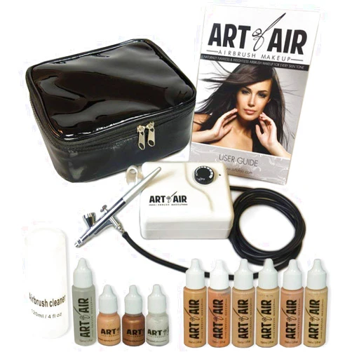 Art of Air Professional Airbrush Cosmetic Makeup System/Fair to Medium Shades 6pc Foundation Set with Blush, Bronzer, Shimmer and Primer Makeup Airbrush Kit
