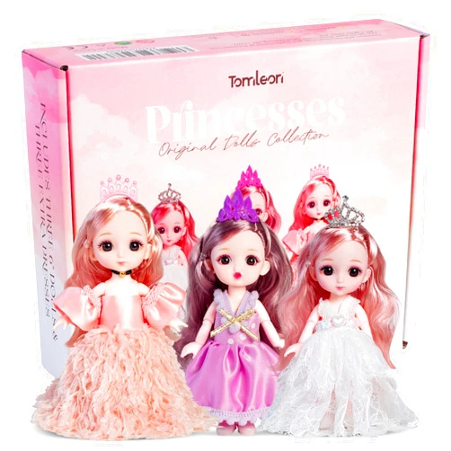 TOMLEON Little Dolls Set with Mini Princess Dolls for Girls – Princess Toy Dolls for Dollhouse – Small Doll Mini Princess Figures with Tiaras, Shoes, and Accessories – Tiny 6” Miniature Mini Dolls Set