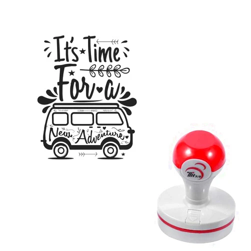 Seasonstorm Bus Traveling Self-Inking Photosensitive Planner Scrapbooking Stamps for Card Making Bullet Journal Art Supplies Round 1.6 inches Black Ink (SA186)