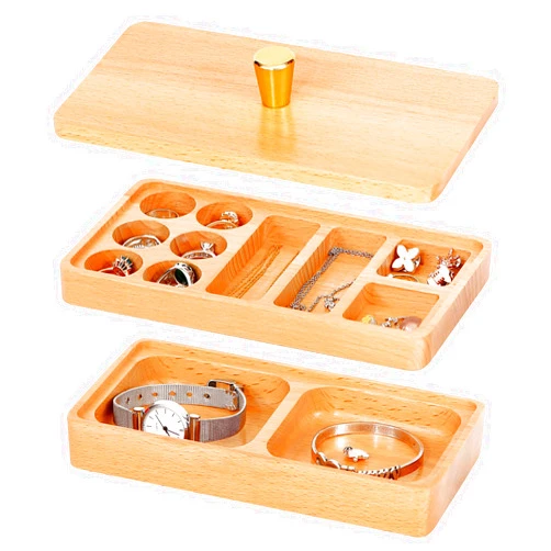 Yhwocd Wooden Stackable Jewelry Box with Lid, Wood Stackable Jewelry Trays, Jewelry Holder Organizer for Earrings, Rings, Necklace, Pendant, Bracelets