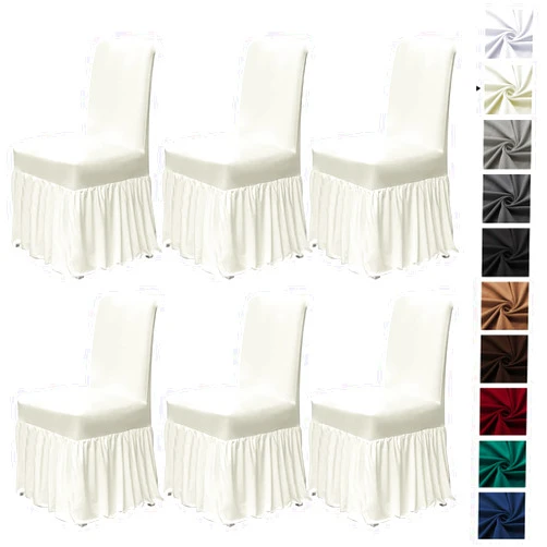 molasofa Chair Covers for Dining Room Set of 6 Stretch Chair Slipcovers with Skirt for Kitchen Seat Protectors Wedding Banquet Decor Kids Pets Spandex Fabric Washable (6pcs, Cream)