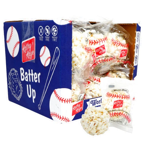 Kathy Kaye Baseball Sweet & Salty 1 oz. Popcorn Balls | Delicious, Crunchy, & Perfect for Team Snacks | Classic Sweet & Salty Flavor for Game Day, Parties & More | Box of 18