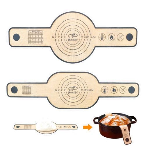 Emolife Silicone Bread Sling for Dutch Oven, Non-Stick, Reusable Baking Mat with Long Handles for Sourdough Transfer, Oval and Round
