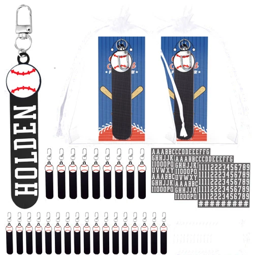 HyDren 18 Sets Personalized Baseball Acrylic Keychain Sport Team Favors with 3 Pcs UV Letter and Number Stickers for DIY Name Keychain