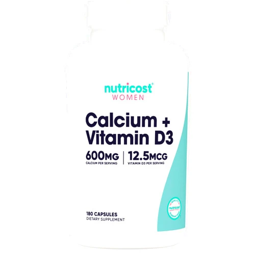 Nutricost Calcium (600mg) + Vitamin D3 (12.5mcg) for Women, 180 Capsules - Vegan, Non-GMO, Gluten Free - 60 Servings