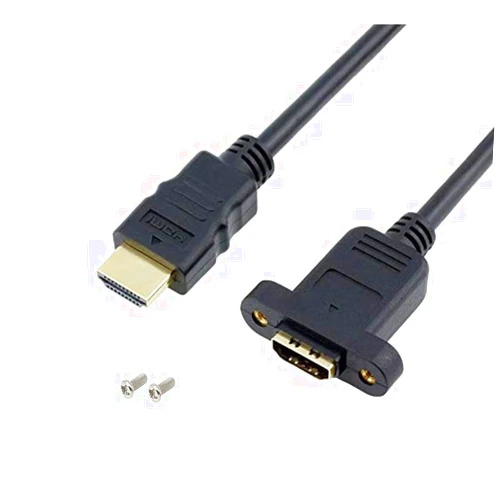 Qaoquda Panel Mount HDMI Extension Cable High Speed HDMI Male to Female Extension Cable with Screw Nut Support 4K Resolution for Blu Ray Player, 3D TV, Roku, Xbox360,Black (3.3FT/1M)