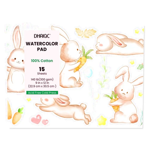 DHAIQC Watercolor Paper Pad, 15 Sheets, 9x12”, 100% Cotton Paper, Glue Bound, 140LB/300GSM Cold Pressed Water Color Paper for Watercolor Drawing, Mixed Media, Art Journaling (9x12 Inch)