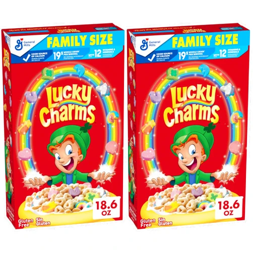 Lucky Charms Cereal with Marshmallows, Gluten Free Cereal Made with Whole Grain, Family Size, 18.6 oz (Pack of 2)
