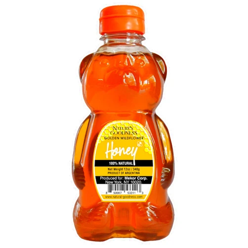 Nature's Goodness Teddy Bear Honey – 12 Oz Squeeze Bottle, Pure Real Golden Wildflower Honey for Tea, Baking & Cooking