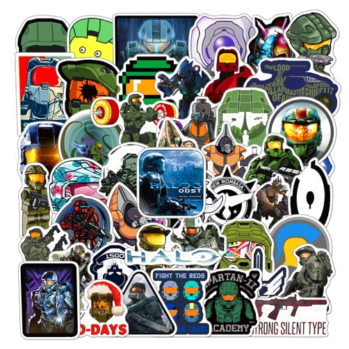 NC 50Pcs Halo The Master Chief Collection Stickers Pack | Vinyl Waterproof Game for Water Bottle,Luggage,Skateboard,Laptop,Phone,Computer, Car Decal Adults Teens Kids (Halo), 2-4inch
