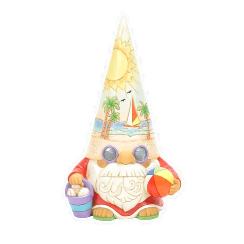 Enesco Jim Shore Heartwood Creek Four Seasons Time for a Shell-ebration Coastal Gnome with Sunset and Beachball Figurine, 7.09 Inches, Stone Resin