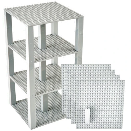 Strictly Briks Compatible with Lego Classic Stackable Baseplates, Building Bricks for Towers, Shelves, and More, Compatible with All Major Brands, Light Gray, 4 Base Plates & 30 Stackers, 6x6 Inches
