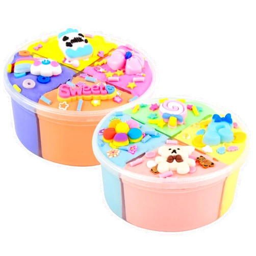 Bucaikein 2 Pack Butter Slime Kit, Colorful 4-Color Grid Slimes with Cute Charms, Soft and Non-Sticky, Scented DIY Slime, Slime Putty Toys for Kids