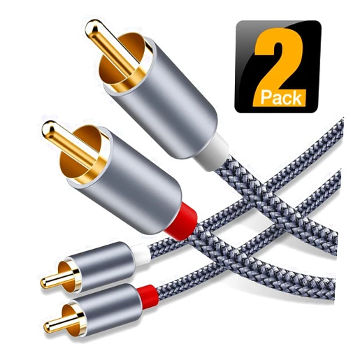 Goalfish RCA Cable, Goalfish 2RCA Male to 2RCA Male Stereo Audio Cables【2-Pack/4ft, Hi-Fi Sound, Shielded】Braided RCA Stereo Cable for Home Theater, HDTV, Amplifiers, Hi-Fi Systems, Car Audio, Speakers (Grey)