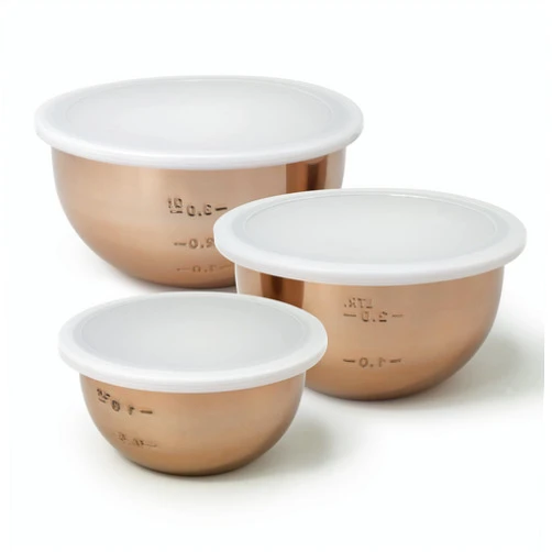 ExcelSteel Copper Tone Mixing Bowl Set w/Plastic Lids, 1.5Qt, 3Qt, 5Qt, Stainless Steel