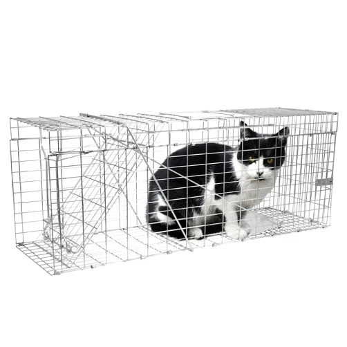 H&B Luxuries H&B Cat Trap,Humane Feral Cat Traps,Live Animal Trap Cage,32X12 X10inch,Small Animal Trap,Catch and Release Stray Cats,Racoons,Squirrels,Rabbit,Foxs and More Rodents,Large(Silver)