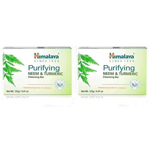 Himalaya Purifying Neem & Turmeric Cleansing Bar for Clean and Healthy Looking Skin, 4.41 Oz (125 gm) (Pack of 2)