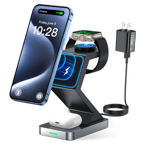 JARGOU Magnetic Wireless Charging Station,3 in 1 Wireless Charger for iPhone 15 14 13 12 Pro/Max/Mini/Plus,Magnetic Charger Stand Compatible for iWatch Ultra/8/7/SE/6/5/4/3/2,AirPods Wireless/Pro