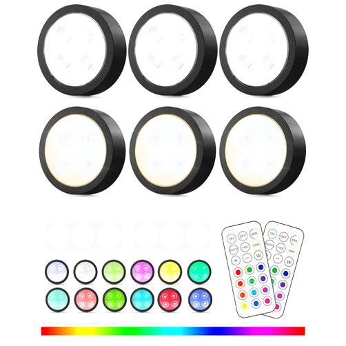 UNIWA LED Puck Lights with Remote,Under Cabinet Lights Wireless,13 Colors Changeable LED Closet Light Dimmable,AA Battery Powered Push Night Lights with Timer Function