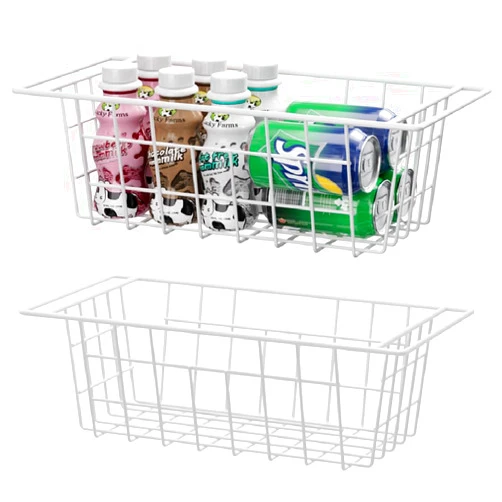 Slideep 17.5'' Large Storage Baskets Chest Freezer Organizer, Sturdy Metal Wire Pantry Freezer Bin for Home Kitchen Organization 2 Packs, White