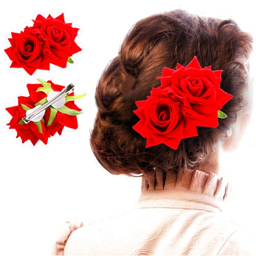 Qianyu Rose Flower Hair Combs Red Rose Flower Bohemia Flannel Elegant Hairpins Bride Hanfu Costume Hair Clips Decor Accessories for Women Girls Party Wedding Mother's Day Headpieces