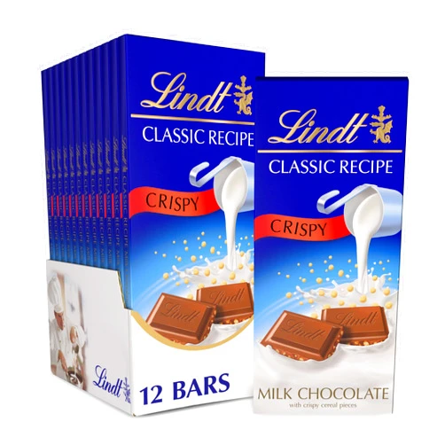 Lindt CLASSIC RECIPE Crispy Milk Chocolate Candy Bar, Milk Chocolate, 12 Pack, 4.4 oz.