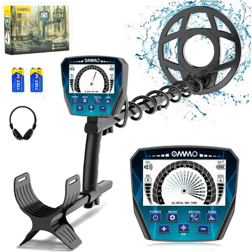 OMMO Metal Detector, Analog Pointer Metal Detector for Adults with 4.3IN Backlight Screen 10'' Waterproof Coil, All &Disc&PP Mode, for Detecting Gold Coin Treasure Hunting