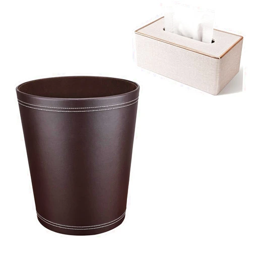 GORESE Convenient Bundle! Get a BrownTrash Can and Rectangular Tissue Box Cover for Bedroom Home Kitchen Office