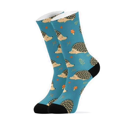DOMIKING Casual Socks for Men Women - Cute Handdrawn Hedgehogs Crew Socks Novelty Cushioned Socks 1 Pair