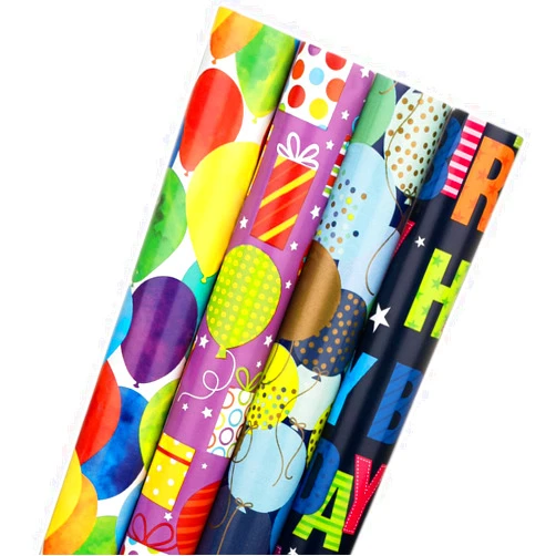JUSTASHOW Birthday Wrapping Paper, 4 Rolls Happy Birthday Gift Wrap Papers, 17x118 Inches Per Roll Gift Wrapping Paper for Holiday, Party, Baby Shower