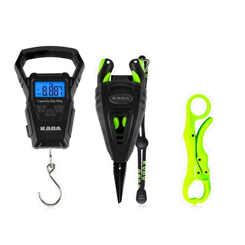 KABA Fishing Tools Kit Digital Fishing Scale,Fishing Pliers and Lip Gripper Combo,Electronic Hanging Hook Scale with Tape Measure 110lb/50kg,7