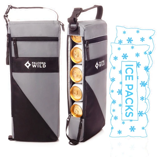 Falcona Wild Golf Cooler Bag Plus 2 Ice Packs - Keeps Drinks Cold for Hours - Holds 6 Beer Cans or 2 Wine Bottles - Fits Discreetly in Golf Bags - Insulated Beer Sleeve and Cooler