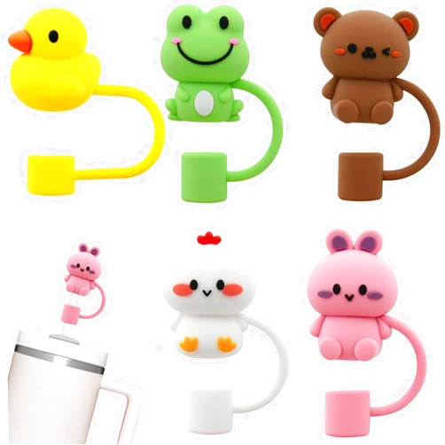 LDKEKDF 5Pcs Straw Cover for Stanley Cup, 10mm Silicone Straw Covers, Cute Animal Straw Topper for 30&40oz -4