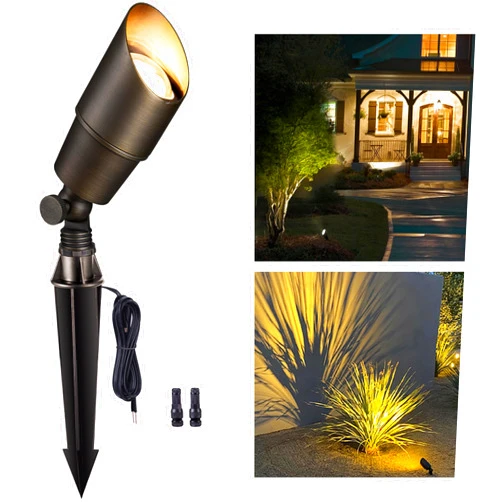 Gardenreet Landscape Spotlights Low Voltage - Brass Outdoor Uplight LED 12V, Wired Spot Lights IP65 Waterproof, Antique Bronze for Exterior Garden Yard Tree House Without MR16 Bulb