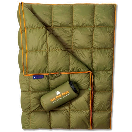 Get Out Gear Down Camping Blanket - Puffy, Packable, Lightweight and Warm | Ideal for Outdoors, Travel, Stadium, Festivals, Beach, Hammock | 650 Fill Power Water-Resistant Backpacking Quilt