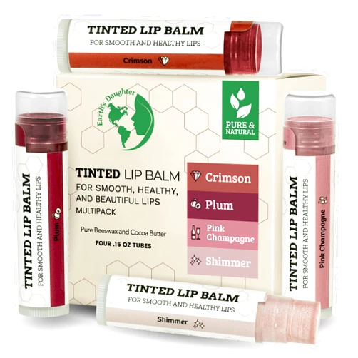 Earth's Daughter Tinted Lip Balm by Earth’s Daughter – 4 Pack of Assorted Colors – Beeswax, Coconut Oil, Cocoa Butter, Vitamin E – Moisturize and Beautify – Paraben Free