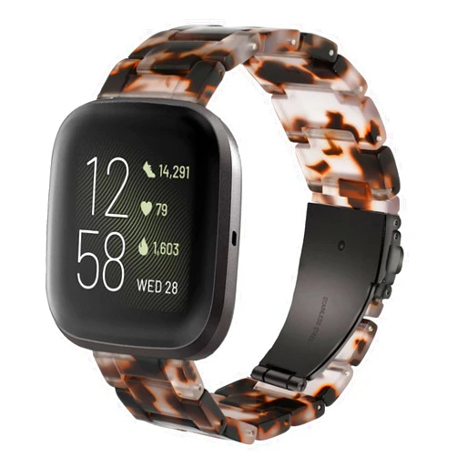 AWSMORE AWSMOR Compatible with Fitbit Versa 2 /Versa/Versa Lite Band Women men Resin Wristbands Strap with Metal Stainless Steel Buckle Replacement for Fitbit Versa 2 Smartwatch（Tortoise Flower）