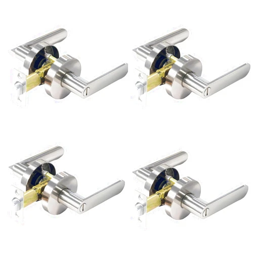 Dearstar 4 Pack Privacy Door knobs,Nickel Door Handle Interior, Door Levers for Bedroom or Bathroom, Keyless Heavy Duty Door Knob, Fashion Modern Design Door Lock