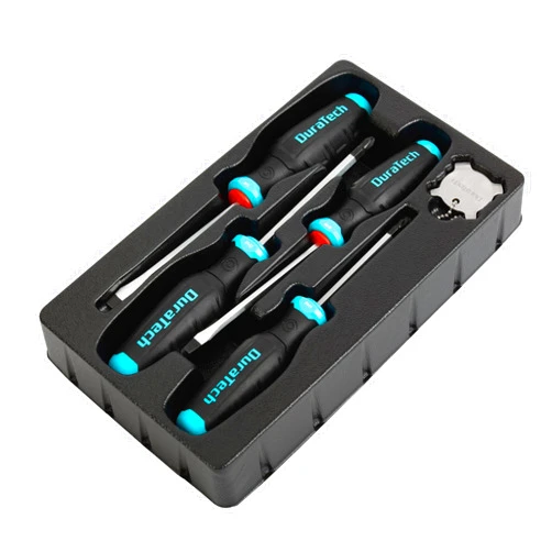 DURATECH Screwdriver Set, S2 Alloy Steel Phillips and Slotted Hexagon Screwdriver Set, 1 pc Stainless Steel Multi-Bit Key Chain, Hexagon Shaft, Storage Tray Included