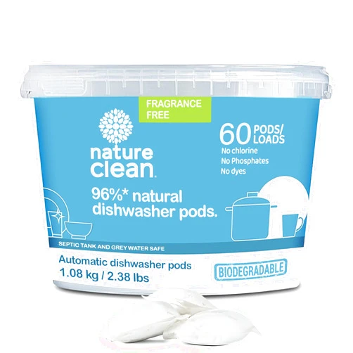 Nature Clean Non Toxic Dishwasher Detergent Pods Unscented - 60 Count, Phosphate Free All Natural Dishwasher Pods for Sparkling Dishes, Hard Water Dishwasher Soap Pods, Dishwashing pods Dish washing.