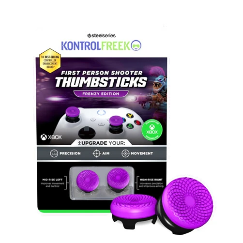 KontrolFreek FPS Freek Frenzy for Xbox One and Xbox Series X Controller | Performance Thumbsticks | 1 High-Rise, 1 Mid-Rise | Purple/Black