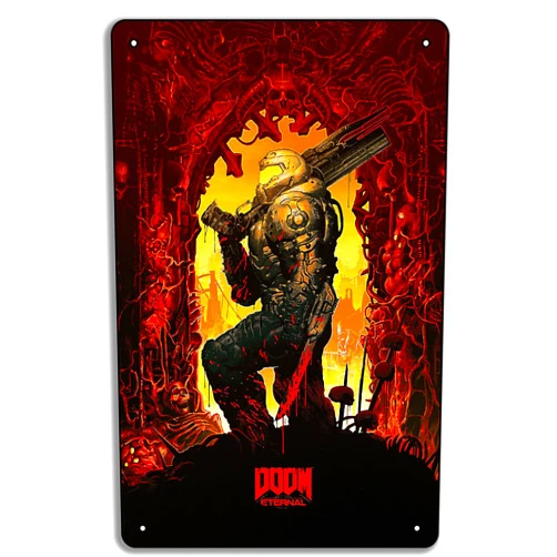 Guxsolk DOOM Eternal Cover 2 Metal Sign Plaque Funny Home Cave Garage bar Wall Decoration 8 x 12 inch