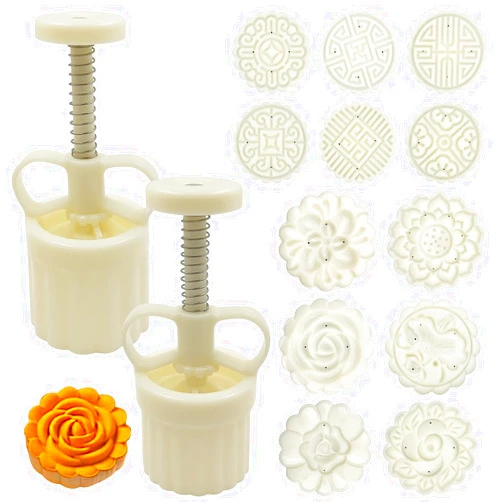 FineGood 63g 75g Moon Cake Mold Press with 12 Stamps, FineGood Flower Press Mooncake Mold DIY Mid-Autumn Hand Pressure Mooncake Cookie Press Mould