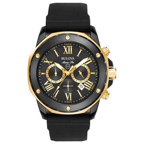 Bulova Men's Marine Star 'Series A' Chronograph Quartz Watch, Luminous Markers, Rotating Dial, 100M Water Resistant, 44mm