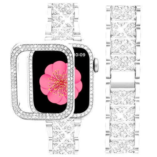 SUPOIX Compatible with Apple Watch Band 38mm + Case, Women Jewelry Bling Diamond Metal Bands & 2 Pack Protective Cover Cases for iWatch Series 3/2/1(Silver/38mm)
