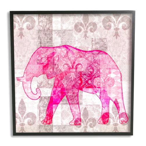 Stupell Industries Fleur De Lis Pink Elephant Pattern Framed Giclee Art, Design by Andrea Haase
